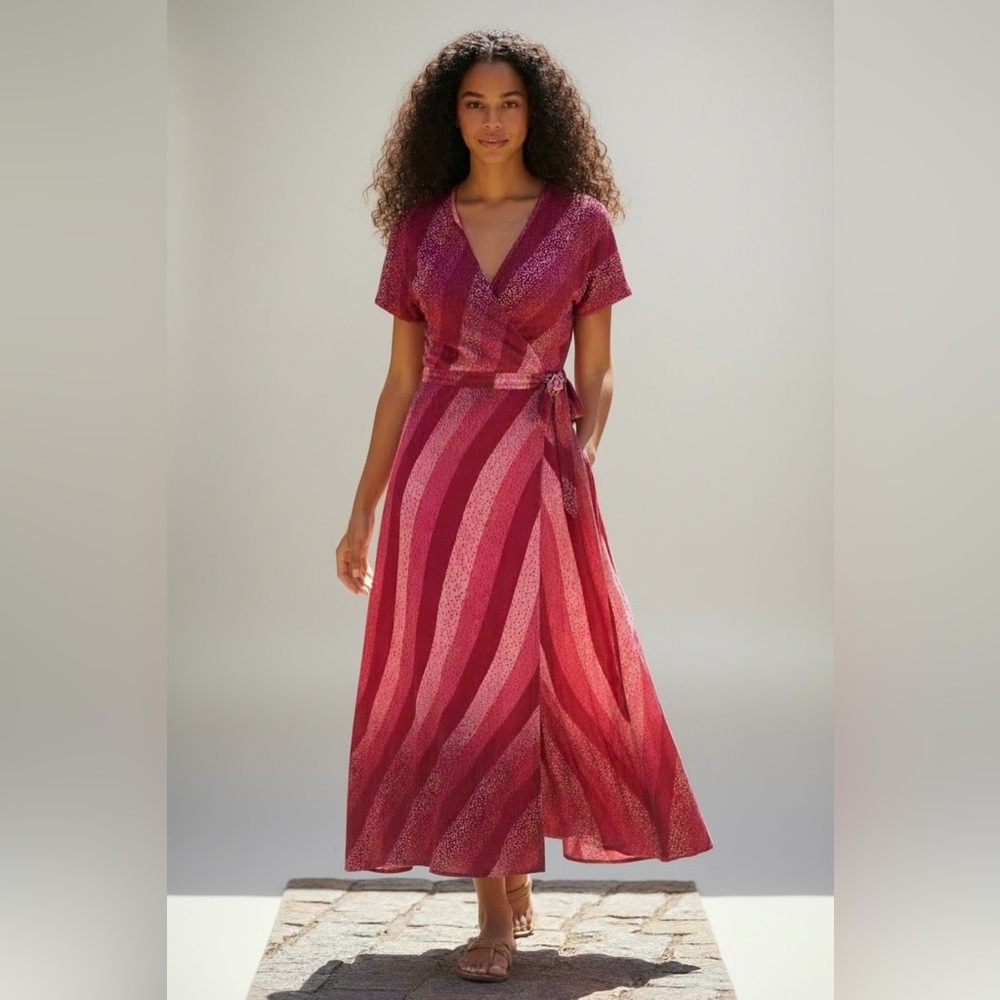 Vintage Disco Hot Pink Stripes Animal Polka Dots Wrap Maxi Dress So Amazing